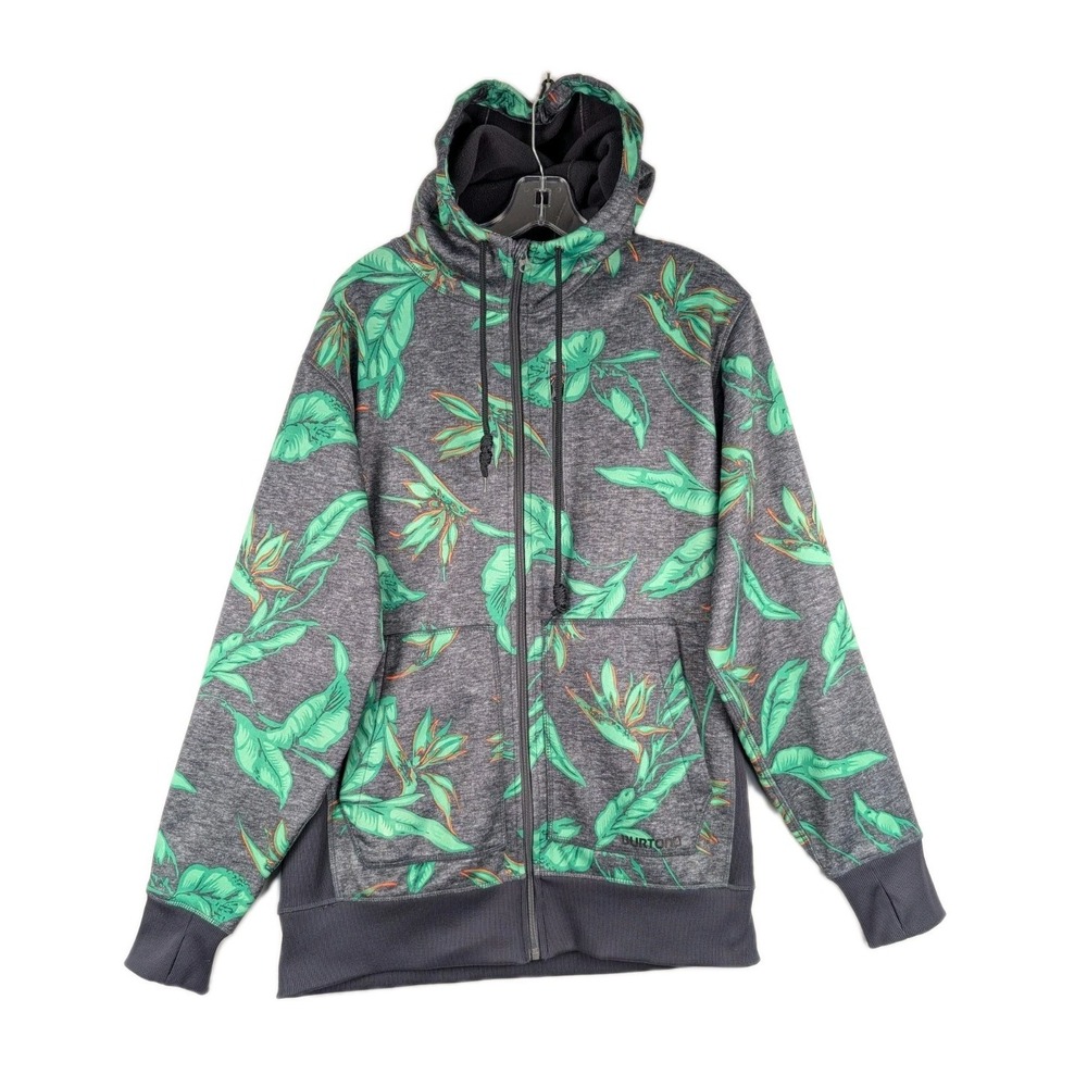 Burton Full Zip Colombo Hoodie Mens Large Green Tropical Leaf Print Snowboarding